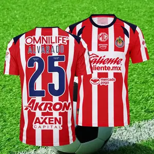 Mexico Red White Striped Soccer Jersey 2025/26 Men's Short Sleeve Football Shirt #25 Fan Jersey Match Day Kit Liga MX Style Gift for Him