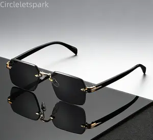 Retro Rectangle Sunglasses Men Fashion Vintage Rimless Shades Women Ins Trendy Luxury Brand Design Casual Sun Glasses