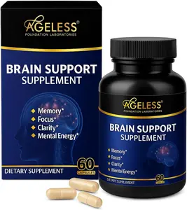 Ageless Foundation Laboratories Brain Support Supplement Nootropic with Vitamin B6 B12 for Memory Focus Cognitive Improvement 60 Capsules for Men Women
