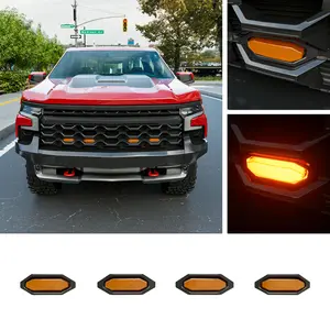 [Fits 22-25 Silverado 1500 ZR2] 4pcs LED Front Grille Lights Compatible with 2022-2025 Chevy Silverado 1500 ZR2 Decorative Grille Lights with Fuse Wire Front Lamps Replacement for 2022-2025 Chevy Silverado Accessories