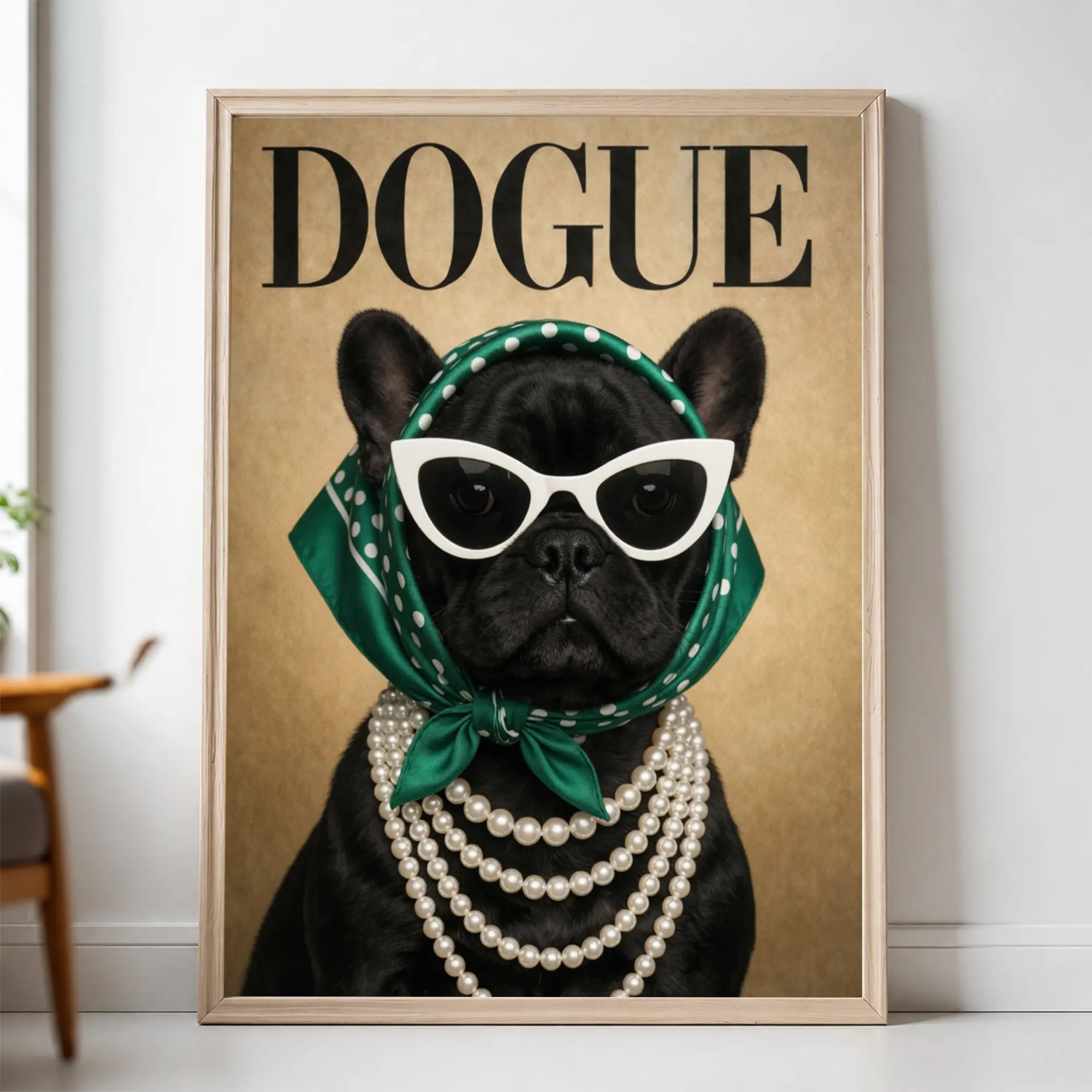 French Bulldog Fashion Poster, Chic Dog Wall Art, Vintage Glam Puppy Print, Funny Frenchie Decor, Dog Lover Gift, Unframed