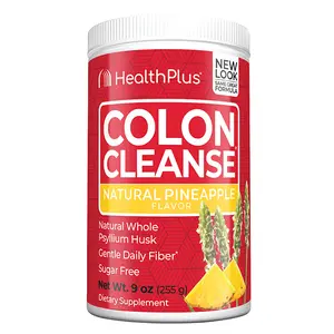 Health Plus Colon Cleanse Powder Pineapple Flavor – Psyllium Fiber Detox Supplement for Bloating Relief, 9 oz