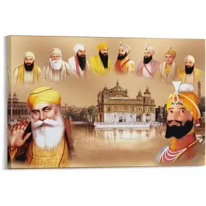 MIXTHING Guru Nanak Dev Ji with Gobind Singh Ten Sikh Gurus Poster Posters Wall Art Canvas Gift Living Room Prints Bedroom Decor Poster Artworks 20x30inch(50x75cm)