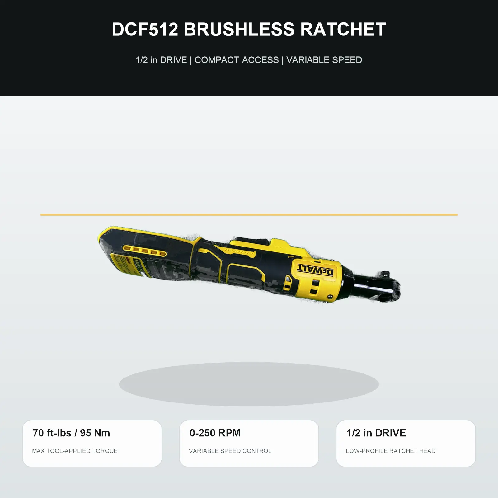 DEWALT DCF512 Variable Speed Cordless Right Angle Wrench: Ratchet Type, Brushless Motor & LED Light