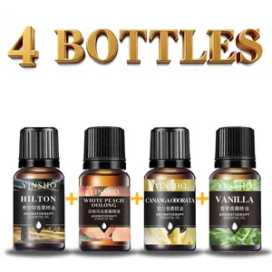 4pcs (Hilton+White Peach Oolong+Cananga odorata+Vanilla) Aromatherapy Essential Oils Set, Relaxing Plant Fragrance, Aromatic Fruity Fragrance for Home & Car Use, Ideal Gift for Stress Relief & Scent Diffusion