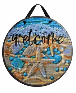 Beach House Diamond Painting Kit, ROUND Drills, 12.5" Hanging Sign
