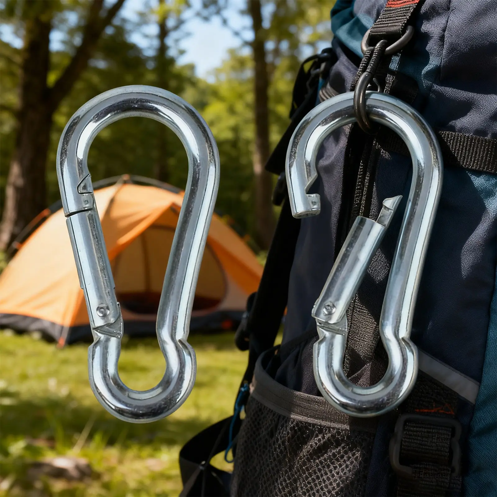 Snap Fastener, Carabiner Buckle, Stainless Steel Spring Snap Hook, Spring Snap Clip Link Hooks, Silver Carabiner Clip for Gym Cable Machine & Outdoor Travel - Multi-Purpose Stainless Steel Clip Hooks for Water Bottles, Keys, Bags, Gym Equipment