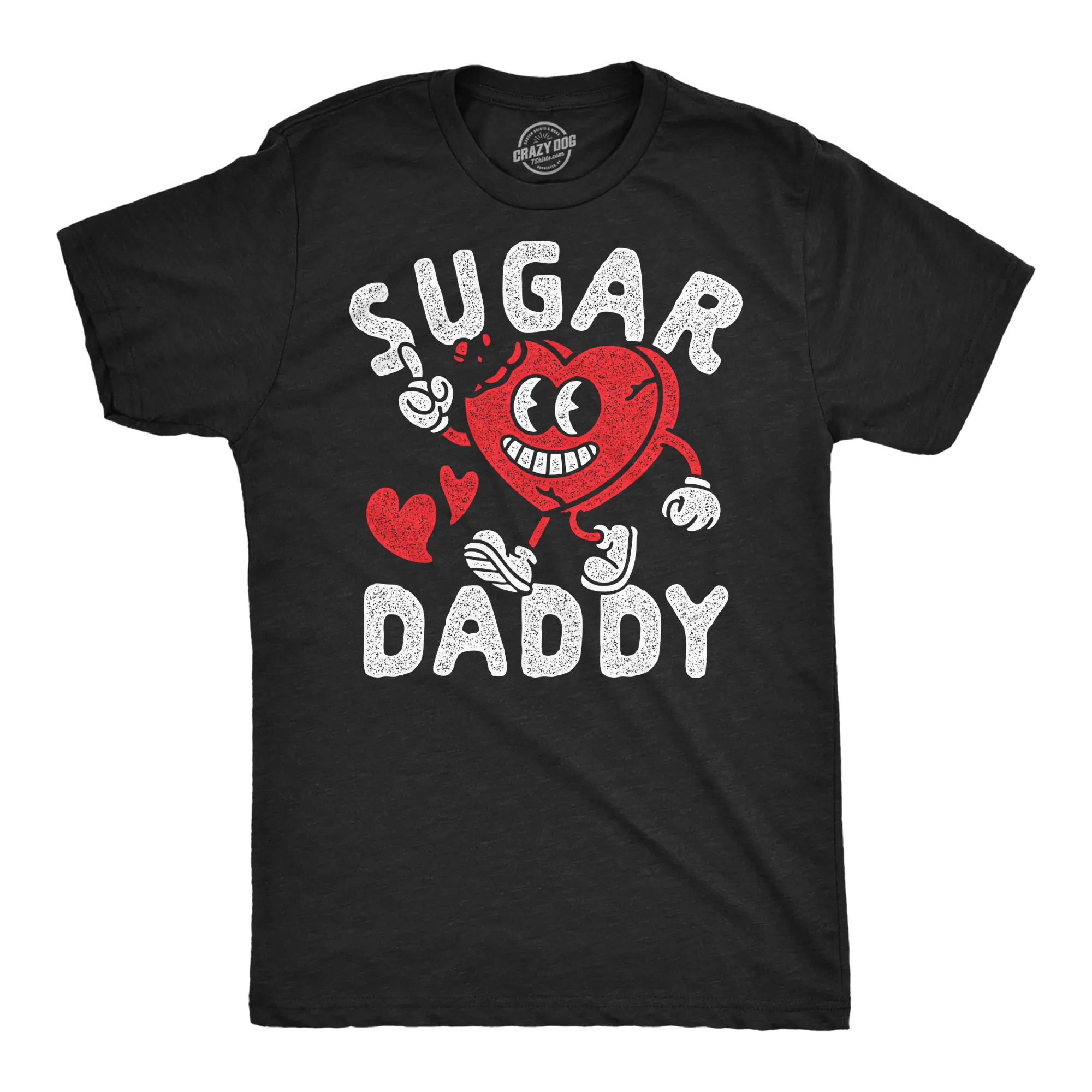 CRAZY DOG T-SHIRTS Men's Soft Casual Short-Sleeve Print T-Shirt, Sugar Daddy Heart Valentine's Day Funny Sarcastic Novelty Tee, Cool Vintage Love Apparel, Classic Menswear Gift for Black Men