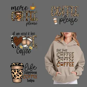 6 Sheets Peace Love Coffee DIY Custom Heat Transfer Vinyl DTF Transfer Stickers Washable Iron on Decals for T Shirts Masks Jeans Backpacks Craft Supplies for DIY Enthusiasts Handicraft DIY Material