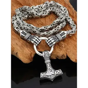 Vintage Nordic Viking Hammer Pendant Necklace, Punk Style Gothic Stainless Steel Jewelry for Party, Daily Decor, Trendy All-match & Exquisite Jewelry for Birthday Gift