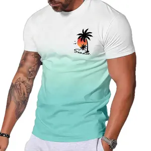 Men's Summer Graphic Shirts Crew Neck Short Sleeve Tropical Ombre Tee Shirt (S-6XL)