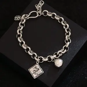 Minimalist Retro English Square Pendant Bracelet for Women Korean Style Hong Kong Style Internet Celebrity Ins Niche Design Round Ball Hip-hop Hand Jewelry bracelets for women bracelet stack bracelet men charm bracelets arm cuff jewelry safety