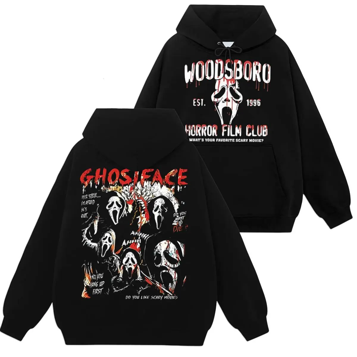 Halloween Horror Graphic Hoodie | sweatshirts | T-Shirt Scary Ghostface Print Unisex Pullover Sweatshirt T Shirt Spooky Horror Character Merch Casual Streetwear Long Sleeve Top For Men Women Halloween Party Outfit Horror Fan Gift