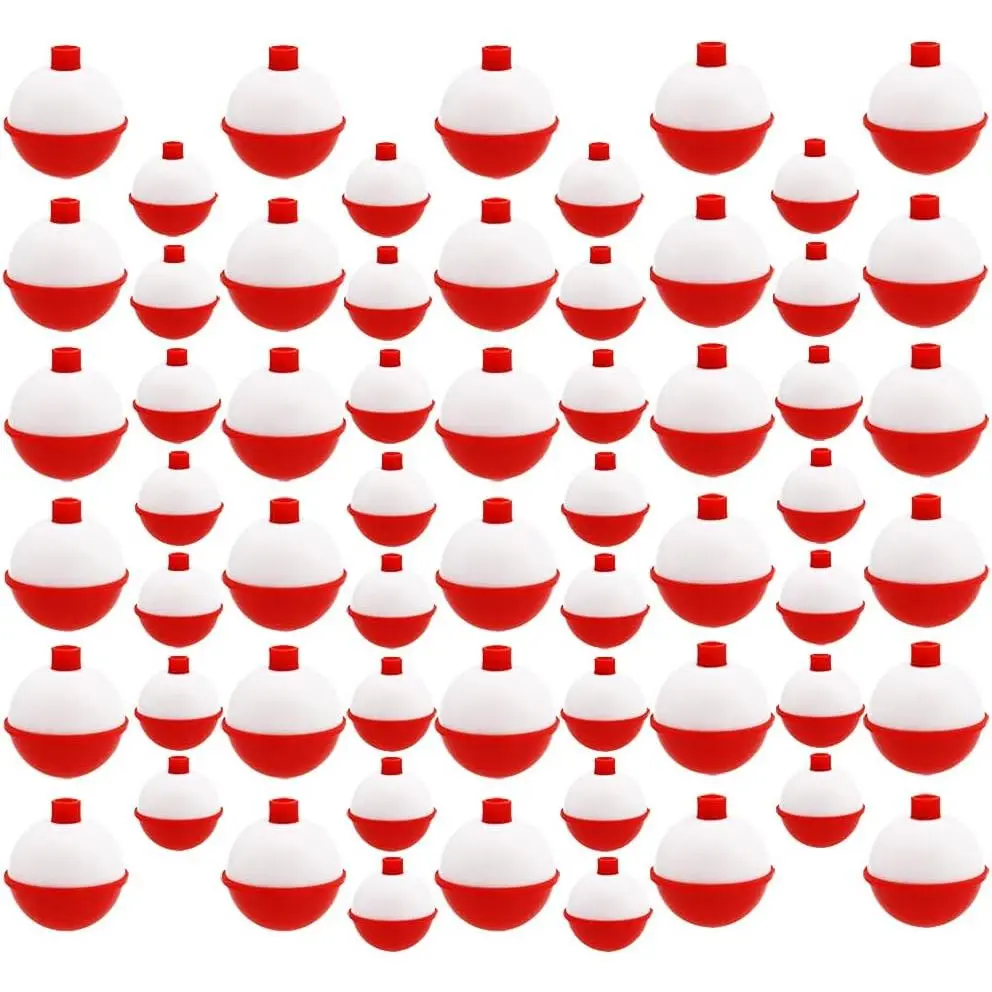 60PCS Fishing Bobbers – Push Button Round Float Set, Hard ABS Buoy Floats in 1 & 1.5 Inch Sizes for Freshwater Fishing Tackle