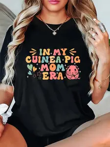 100% Cotton In My Guinea Pig Mom Era Funny Groovy Guinea Pig Mothers Day T-Shirt Round Neck Short Sleeve T-Shirt Women's Men Graphic Tee