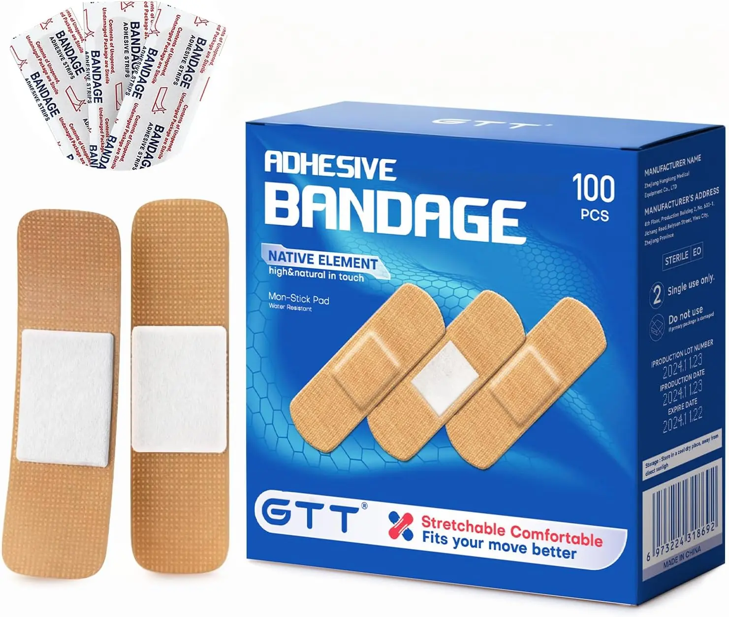 Sterile Flexible Fabric Adhesive Bandages (1x3-in, 100/200/400/1000pcs) - GTT band-aid, Self Adhesive Wrap for Minor Cuts & Scrapes, Cushioning Pad Pain Relief, First Aid Medical Kit Supplies, Self Adhesive Bandage Wrap