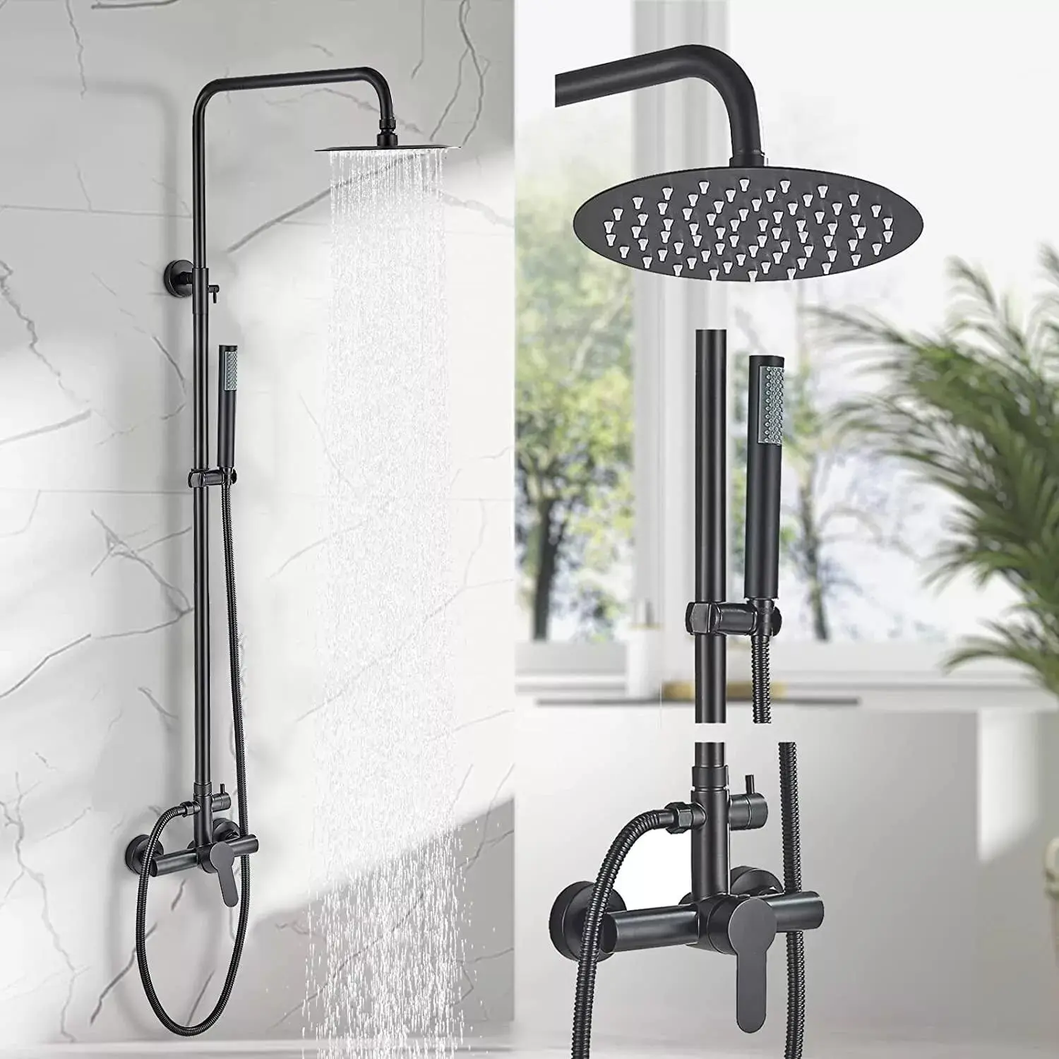 Shower System Outdoor Shower Fixtures with 8" Rain Shower Head Handheld Sprayer Single Handle Wall Mounted Shower Shower Faucet Combo for Bathroom or Backyard, Matte Black, Brushed Nickel