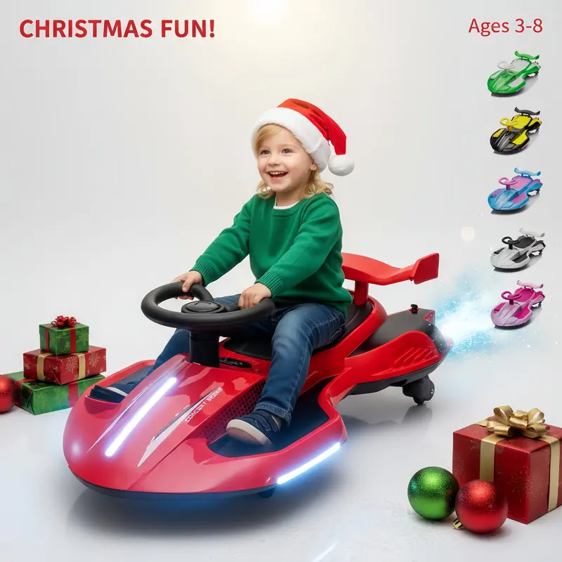 Kartivo 12V Kids Ride On Electric Car Toy Electric Wiggle Car,Drift & 360° Spin,Cool Mist Spray,LED Lights,Bluetooth/USB/MP3,3.73-4.35 MPH,Ages 3+,Birthday Gift,Christmas Gift