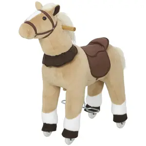 Brown Walking Pony Ride On Horse Toy with Wheels No Battery Required Pedal Powered Forward Motion for Kids 3-5 Years Old Perfect Living Room Hallway Smooth Floor Indoor Active Play Gift