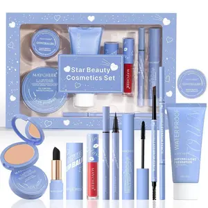 MAYCHEER Heart-to-Heart Beauty Makeup Set: Lipstick, Lip Gloss, Eyeliner, Eyebrow Pencil, Foundation, Powder Set