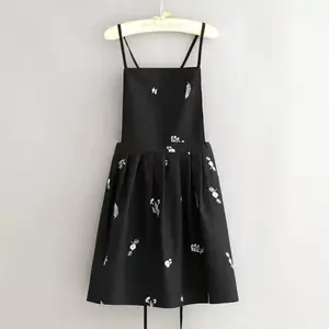 Women's Floral Embroidered Apron  Cotton Cross Back Pinafore with Pockets - Water Repellent Vintage French Smock