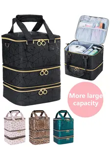 Makeup Storage Bag, Nail Polish Organizer Bag, 3 Layers Nail Kit Organizers and Storage Case Holds 60 Bottles& Nail Lamp, Nail Polish Carrying Case Nail Storage Bag with Handles, Large Shoulder Bag Travel Carrying Case Box for Nail Supplies