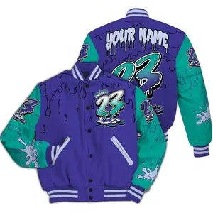 Retro Grape 5s Varsity Jacket, Custom Name 23 Drip Bomber, All-Over Print Sneaker Match Streetwear, Gift for Shoe Fans