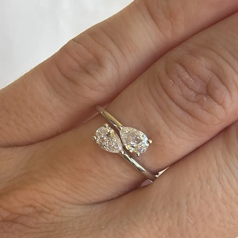 14k White Gold Lab-Grown Diamond Ring, 0.71 ctw Pear