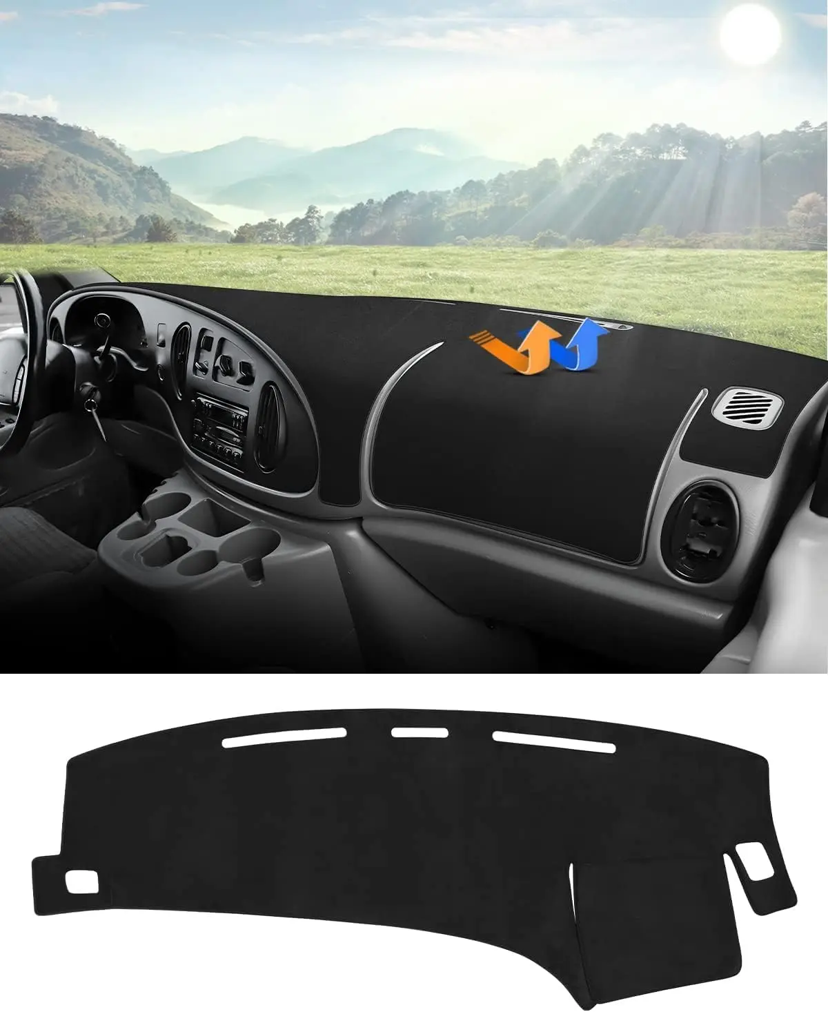 KUST Flannel Dashboard Cover Mat for Ford E150-E250-E350 (1997-2008)/E450 (2003-2008) Econoline, Anti-Glare UV Ray Protector Sunshade, Van Accessories, Car Accessory, Vehicle Accessories, Easy Installation