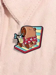 Cute Capybara On Beach Chair Enamel Pin Cute Capybara On Vacation Funny Animal Metal Brooch Lapel Backpack Badge Fashion Jewelry Accessories Gift for Friends