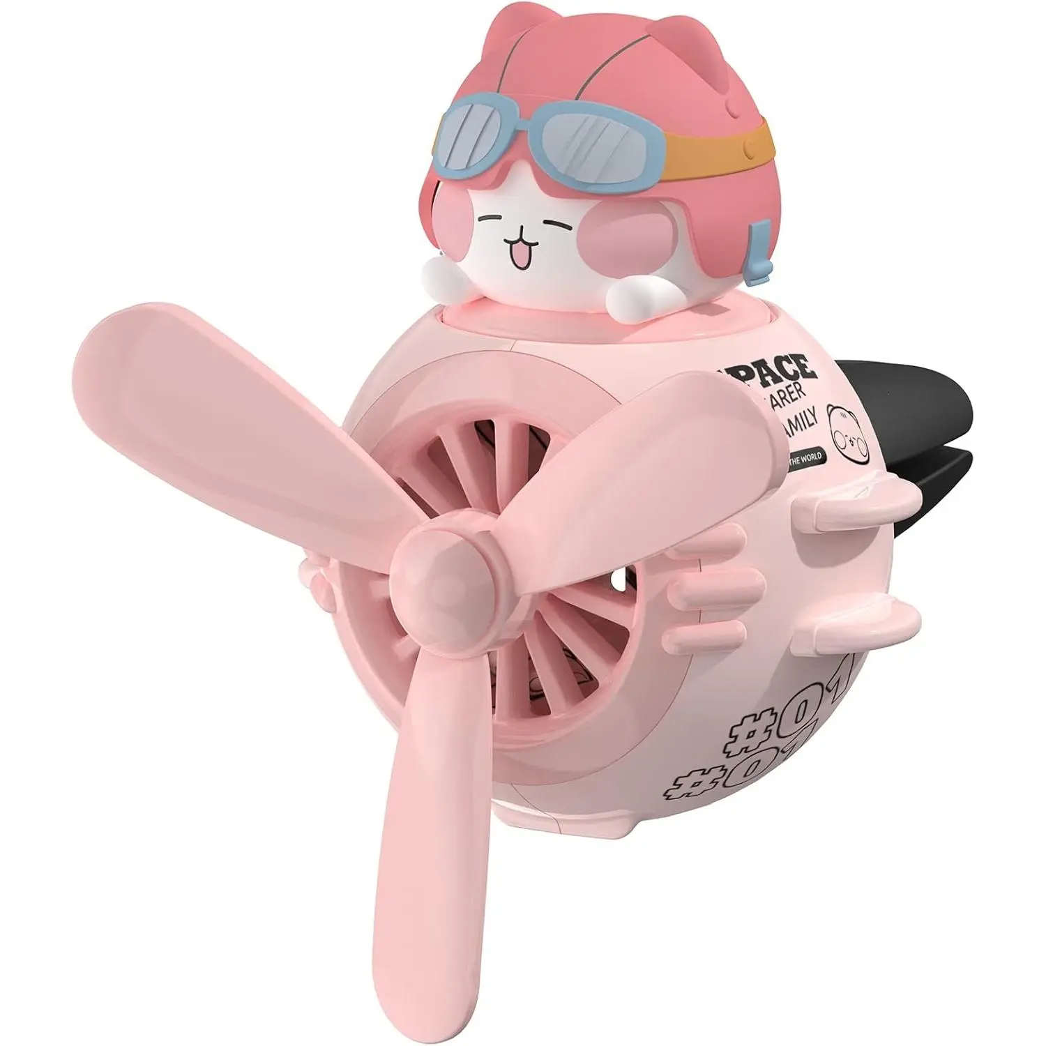 Pilot Cat Car Air Fresheners - Cute Rotating Propeller Cartoon Air Outlet Fan for Cars with Automotive Air Freshening Functionality