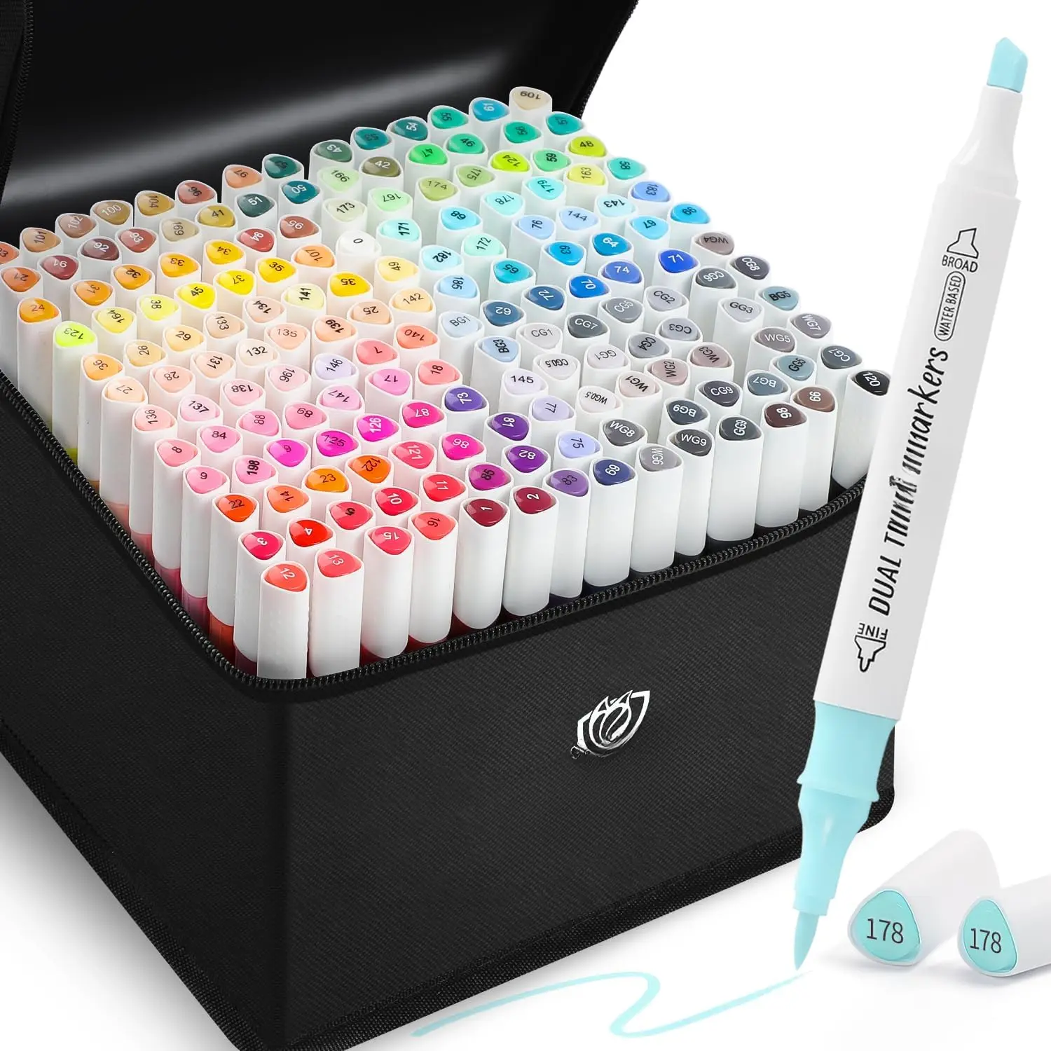[Water-Based Ink] 168 Colors Dual Tip Markers Set, Brush & Chisel Double Tipped Art Markers for  Adults Beginners & Artists in Coloring, Painting