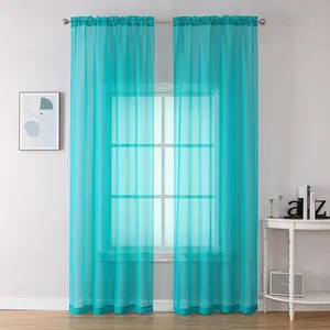 OVZME Turquoise Sheer Curtains 2 Panel Sets 84"" Inch Length - Transparent Light Weight Soft Window Panels for Study Room/Living Room/Bedroom, Per Panel W42 X L84 inches, 1 Pair