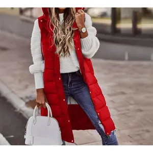 Women's long down vest, long winter coat style - women's tops clothing
