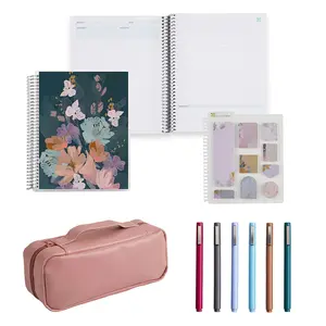 Erin Condren 7x9 Meeting Notebook Bundle with Floral Cover, Matching Accessories, and 5 Pens for Note-Taking & Organization Ideal Gift