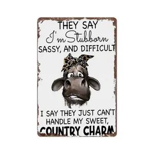 Retro Stubborn Sassy Cow/Donkey Metal Sign, Country Charm Humorous Wall Decor for Home, Farmhouse, Bar, Man Cave, Novelty Gift for Women, Country Girls