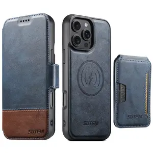 Three-In-One Detachable Magnetic Wireless Charging Leather Case Card Holder, PU Leather + Tpu Protection, Stand Design, Fits iPhone 17/16/15/14/13