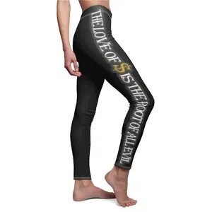 Women's Love of Money Black Skinny Fit Leggings - 87% Polyester Brushed Suede & 13% Spandex - Tagless Design - True to Size Fit
