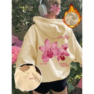 Women’s Fall/Winter floral pattern long-sleeve hoodie with pockets, casual loose fit holiday-style top, fashionable everyday wear
