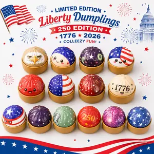 24 Styles 2pcs/set Blind Box Liberty Dumpling Squishy with Steamer Box, 4th of July Patriotic Slow Rising Squeeze Toy, Soft Sensory Stress Relief Fidget Gift for Kids & Adults