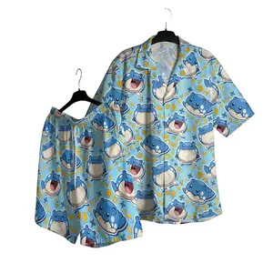 Spheal Kawaii PKM Hawaii Set Hawaiian Shirt, Hawaiian Short - For All Ages Palm Tree Anime Manga Shirt Video Game Gifts Summer Beach Tropical Floral Aloha