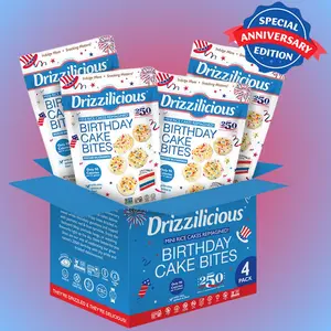 Drizzilicious 250th Anniversary SPECIAL EDITION 4th July Mini Rice Cake Birthday Cake Bites Food Snacks