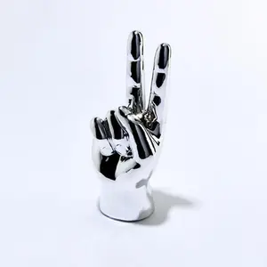 Silver Peace Hand Tabletop Sculpture – 8" Tall Modern Decor Accent