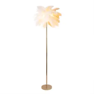 Loftus Art Deco Floor Lamp with White Feather Shade Rose Gold Finish
