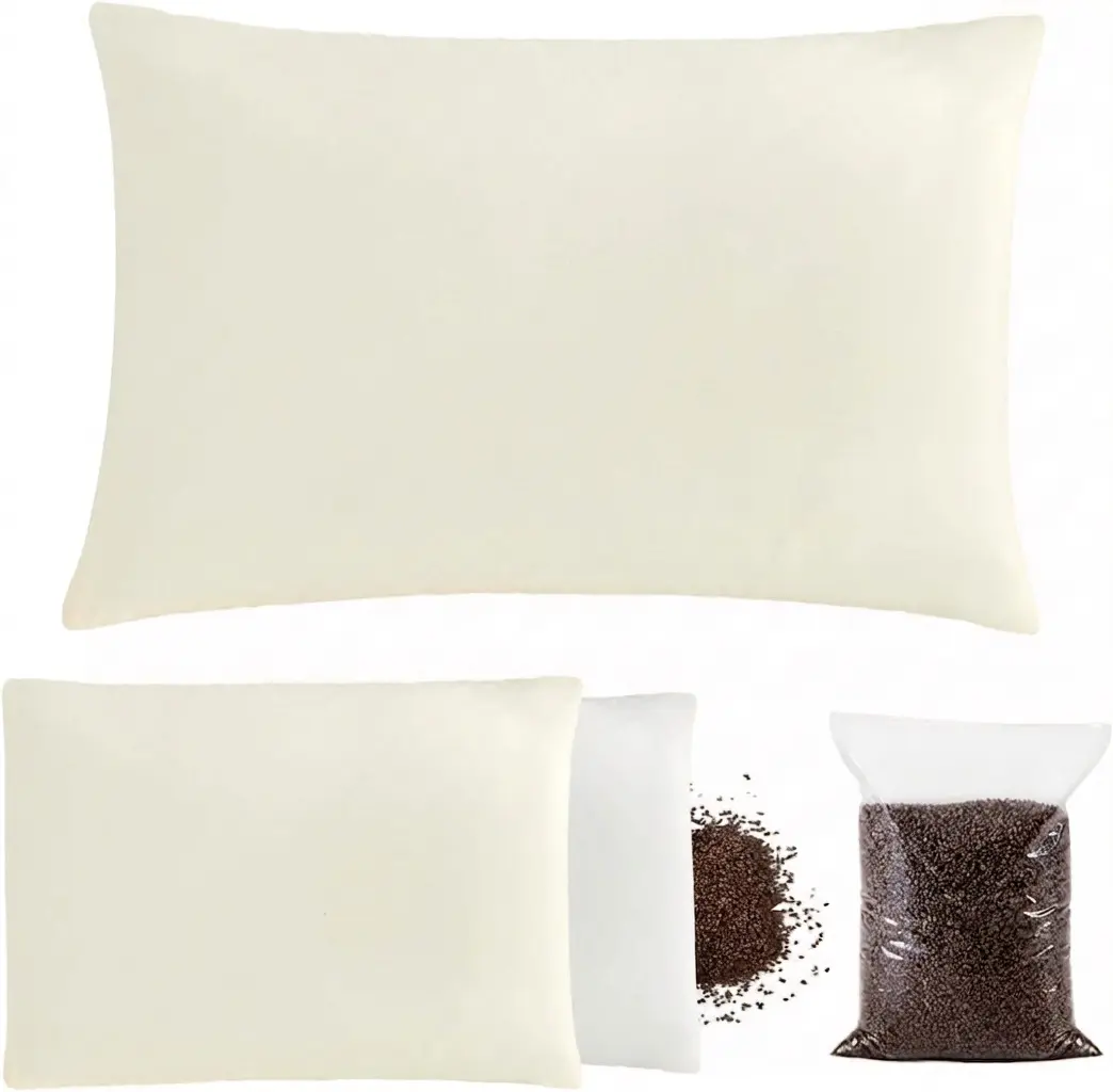 Organic Buckwheat Sleeping Pillow with Organic Cotton Cover - Height-Adjustable Neck Support Pillow for Back, Side Sleepers (14in x 20in)