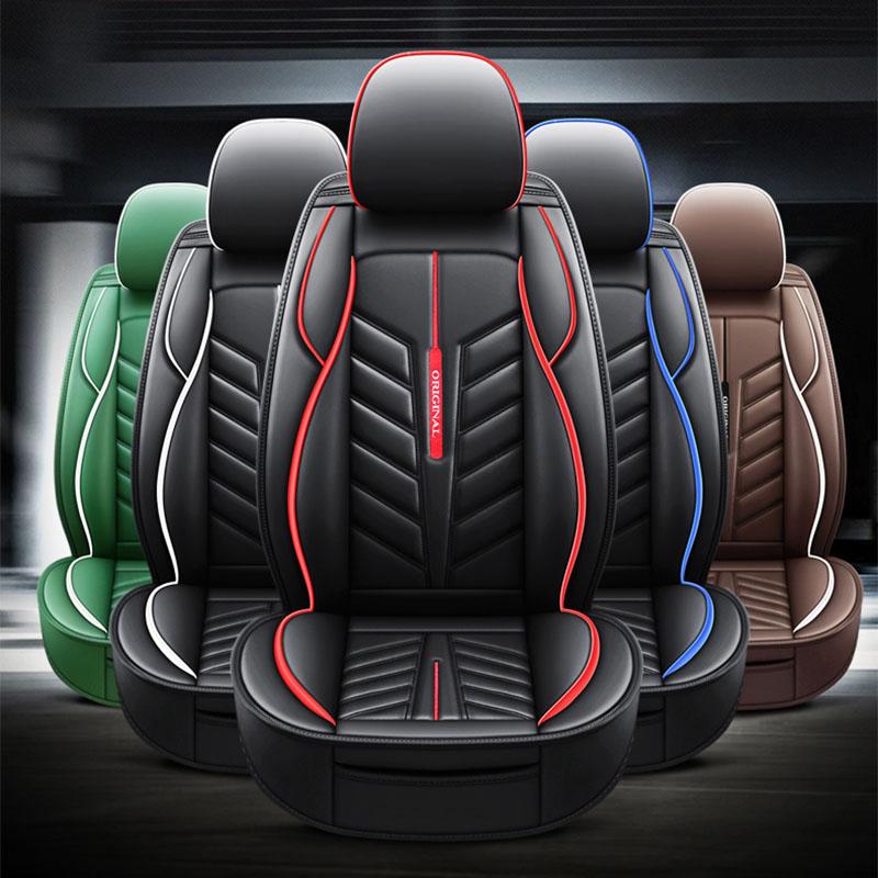 All-Season Faux Leather Car Seat Covers with Red Stitching & Diamond Pattern Universal Fit for Most Vehicles