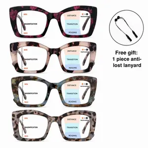 Progressive Multifocal Square Reading Glasses for Men & Women, Blue Light Blocking Computer Readers, Spring Hinge Lightweight Eyeglasses for Work, Reading & Daily Use