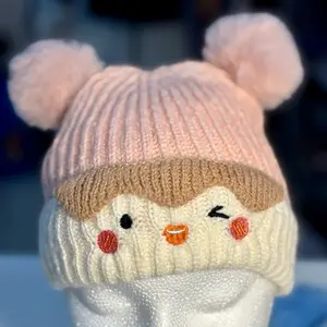 Smiley Pom Pom Beanie Cozy & Cute Knit Hat with Adorable Face Design and Soft Material for Winter Comfort