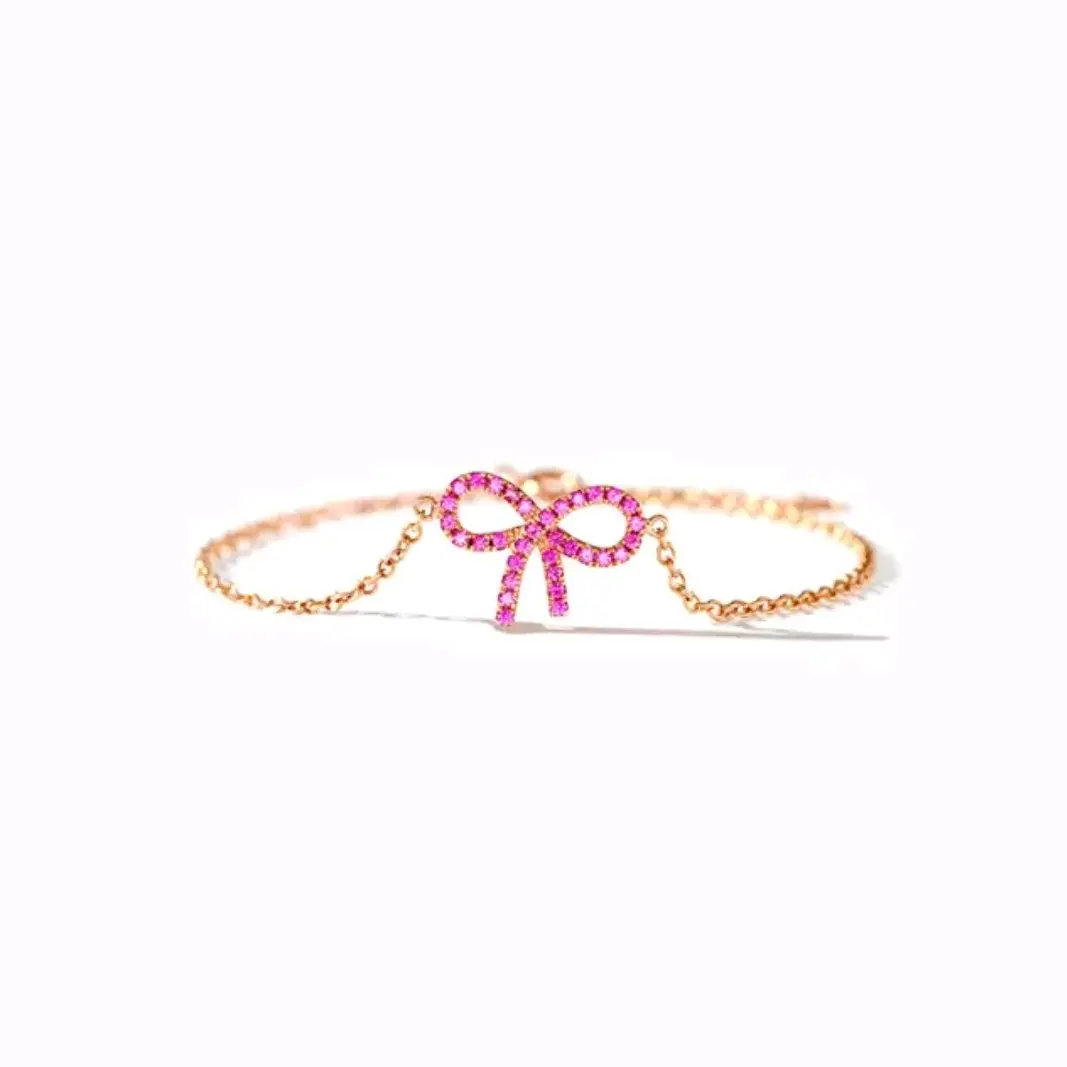 925 Silver Pink Zircon Bowknot Bracelet Bangle with Gold Plating daily wear exquisite jewelry