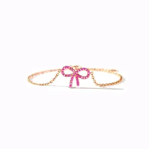 925 Silver Pink Zircon Bowknot Bracelet Bangle with Gold Plating daily wear exquisite jewelry
